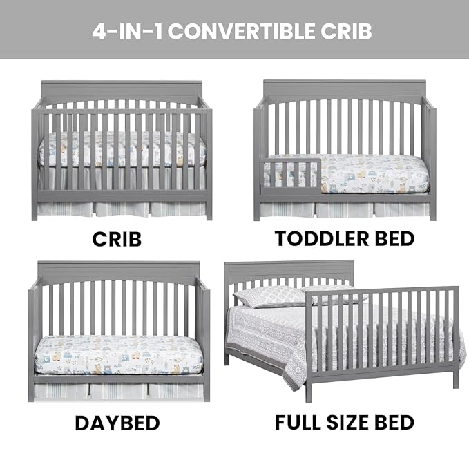 Oxford Baby Harper 4-in-1 Convertible Crib, Dove Gray, GreenGuard Gold Certified