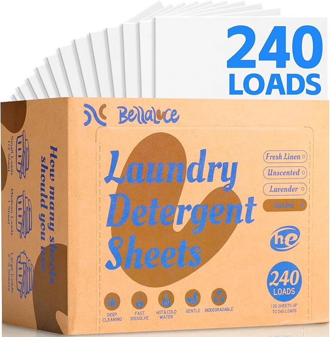 Laundry Detergent Sheets - 240 Loads Boys Santal Laundry Sheets for Dorm,College,Home,Hotel,Apartment,Camping,Cruise,Road Trip,Beach Vacation,Backpack,Small Space, Family School Travel Essentials