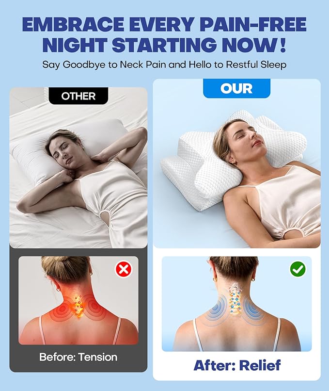 Emircey Clinical-Level Relief Cervical Neck Pillow for Sleeping, Orthopedic Contour Memory Foam Pillow for Side Sleepers, Cooling Pillow for Neck Relief, Ergonomic for Back and Stomach Sleepers