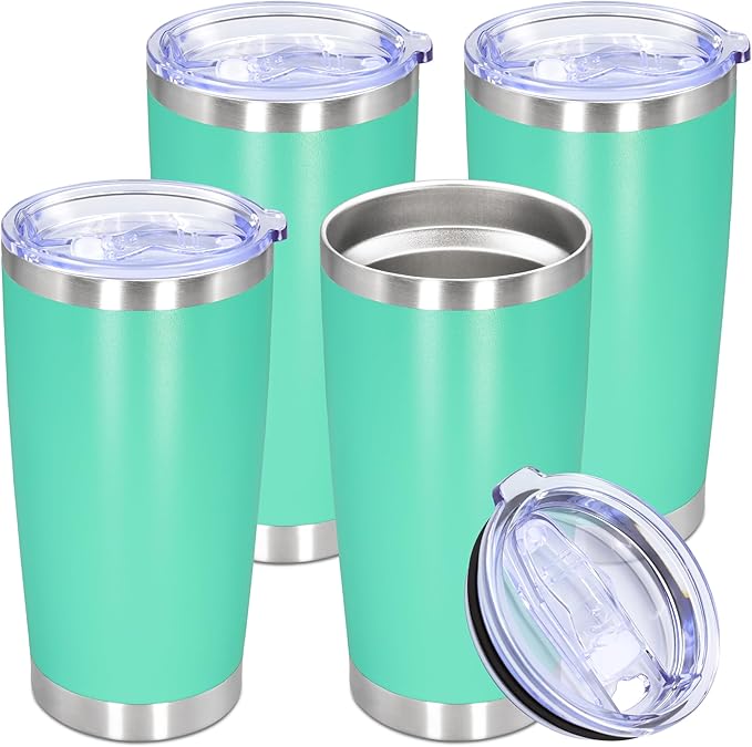 20oz Tumbler Stainless Steel Tumbler Cup with Lid Vacuum Insulated Double Wall Travel Mug, Durable Powder Coated Travel Coffee Tumbler Mug for Hot & Cold Drinks, Light Blue,4 Pack