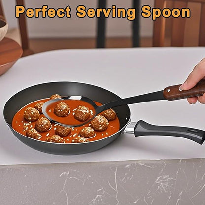 Stainless Steel Mirror Polished Kitchen Utensils Set - 6pcs Cooking Utensils Set with Wooden Handle, Heat Resistant Kitchen Tool Set for Cooking with Turners,Spatula,Ladle,Skimmer,Solid Spoon,Pasta