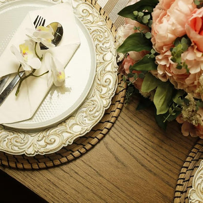 Antique Charger Plates, 13 Inch White Dinner Plate Chargers Round Server Ware.
