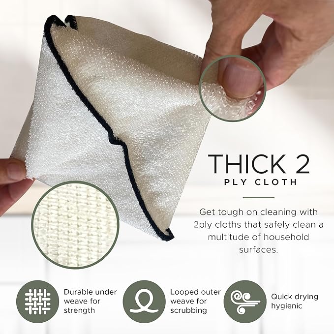 Whiffkitch Dishcloths Dishrags for Kitchen and Household Cleaning 6x7 6-Pack Non-Scratch 2-Ply Weave, Rayon Derived from Bamboo, Absorbent, Washable, Long-Lasting