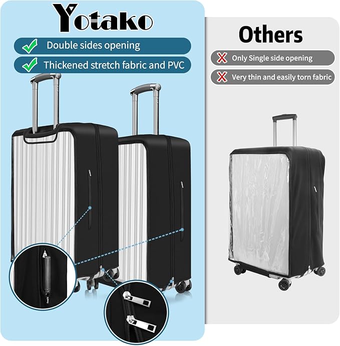 Yotako Upgraded Double Zippered Transparent PVC Suitcase Cover, No Disassembly Required Clear Luggage Protector for Suitcase Luggage Protector Cover 24''