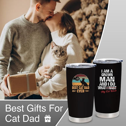 Cat Dad Gifts for Men, Christmas Gifts for Cat's Daddy, Funny Gift for Cat Lovers, Best Cats Dad Ever Gift, 20 oz Stainless Steel Tumbler