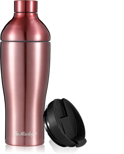 The Mixologer Cocktail Shaker & Tumbler | 19 oz Stainless Steel Drink Mixer with Built-in Measurements, Leak-Proof Design & Vacuum Insulation | Ideal to Mix Whiskey, Cocktails & More | Rose Gold