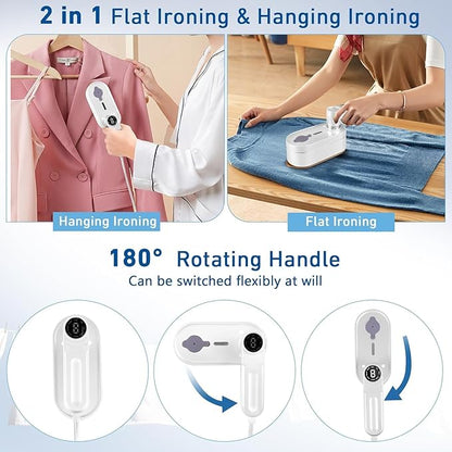 Travel Steamer for Clothes Portable Mini, 8 Steam & Iron Modes Iron Steamer, 2 in 1 Portable Steamer Support Dry&Wet Ironing, 15S Heating, 180° Rotatable Travel Steam Iron