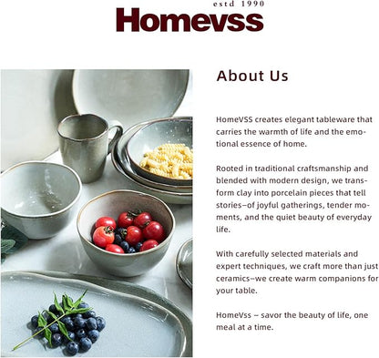 Highland 16pc Dinnerware Set, Unique Organic Shape Double Bowl, Stoneware Plate & Bowl Dish Set Service For 4, Scratch Resistant, Microwave & Dishwasher Safe, Natural Reactive Glaze, Grey