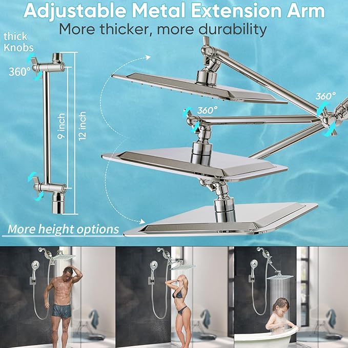 10'' Dual 20 Stage Filtered Shower Head with Handheld, 6 Spray Settings Handheld Shower Head High Pressure Rainfall Filter Combo with 12'' Adjustable Extension Arm, 71'' Shower Hose (Brushed Nickel)