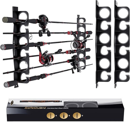 KastKing SafeGuard Fishing Rod Holder for Garage, Wall or Ceiling Mounted Fishing Rod Rack Storage Organizer, Fishing Pole Holder Holds 6 Rods or Combos in Less Than 18 Inches