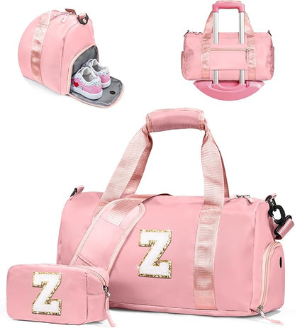 Birthday Gift for Granddaughter-Girl Gym Bag with Shoe Compartment, Kid Personalized Weekender Overnight Bags, Initial Travel Tote with Makeup Pouch, Christmas Gifts for Girls (Letter Z)