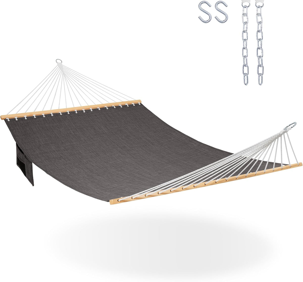 Lazy Daze Hammocks 11 FT Double Outside Hammock Quick Dry Olefin Fabric Hammock with Spreader Bar & Side Pocket for Outdoor Poolside Backyard 450 lbs Capacity, Black