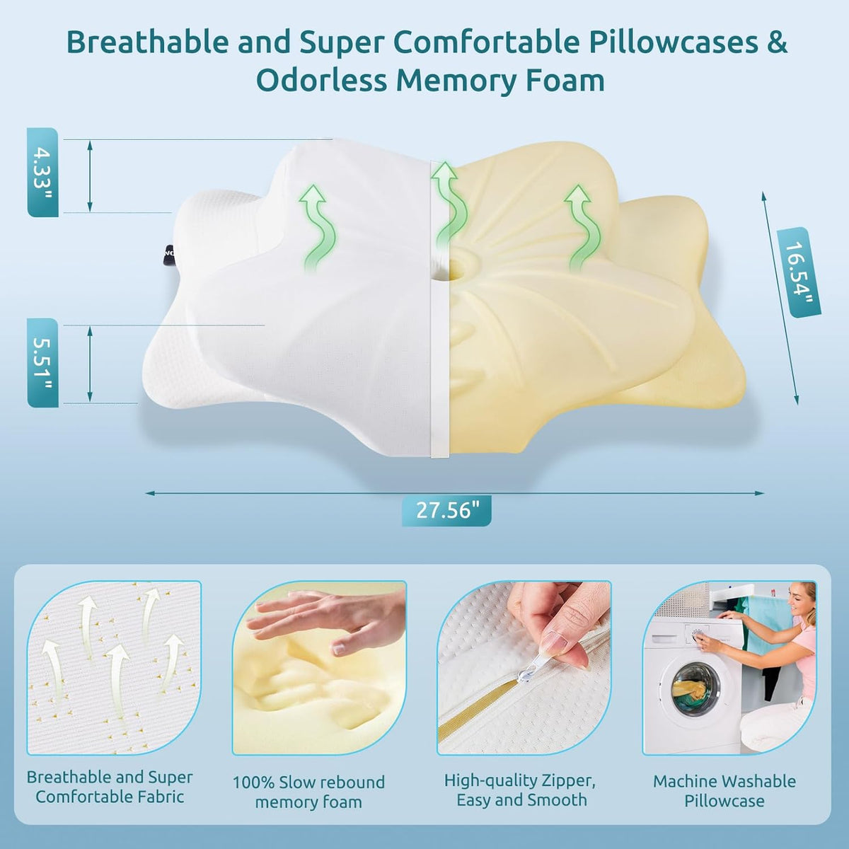 DONAMA Cervical Pillow for Neck and Shoulder,Contour Memory Foam Pillow,Ergonomic Neck Support Pillow for Side Back Stomach Sleepers with Pillowcase-King Size