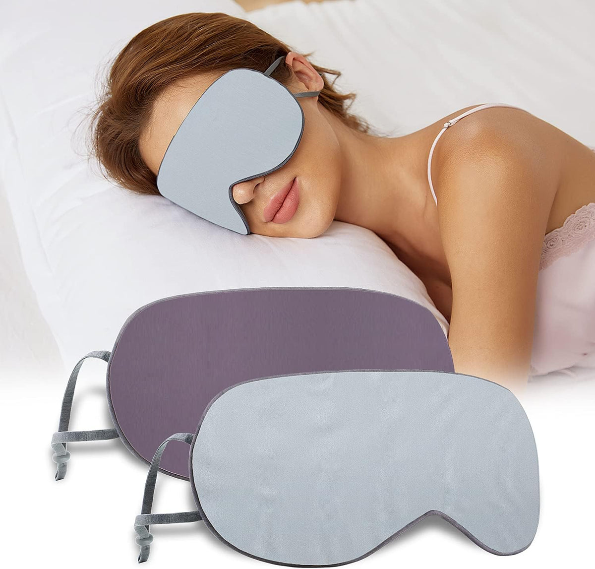 Sleeping Mask 2 Pack, Warm, Cool Double-Sided Use of Sleep Mask, Super Soft Blindfold with Adjustable Strap, Block Out Light, Comfort Sleep Eye Mask for Travel Meditation Nap