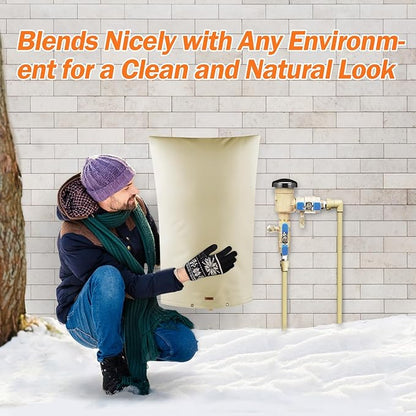 TOHONFOO Backflow Preventer Pipe Insulation Cover (5°F) - Irrigation Sprinkler Valve Insulated Pouch - Water Well Pump Cover - Sturdy 5 Layers for Winter Freeze Protection, 22" W x 34" H, Beige