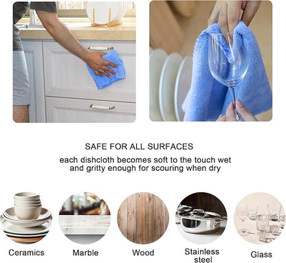 kimteny Kitchen Cloth Dish Towels, 13x28 Inches Premium Dishcloths, Super Absorbent Coral Velvet Microfiber Cleaning Cloths, Fast Drying Rags for Washing Dishes (13x28-6 Pack, Blue)