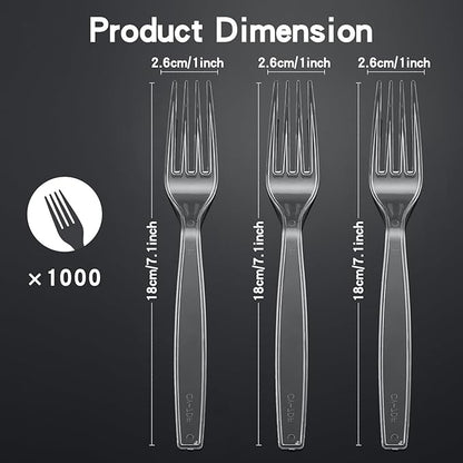 1000 Count Extra Heavy Duty Clear Plastic Forks Disposable, BPA-Free, Heat Resistant, Durable Disposable Forks Bulk for Catering & Events - Plastic Forks heavy duty for Party Supplies