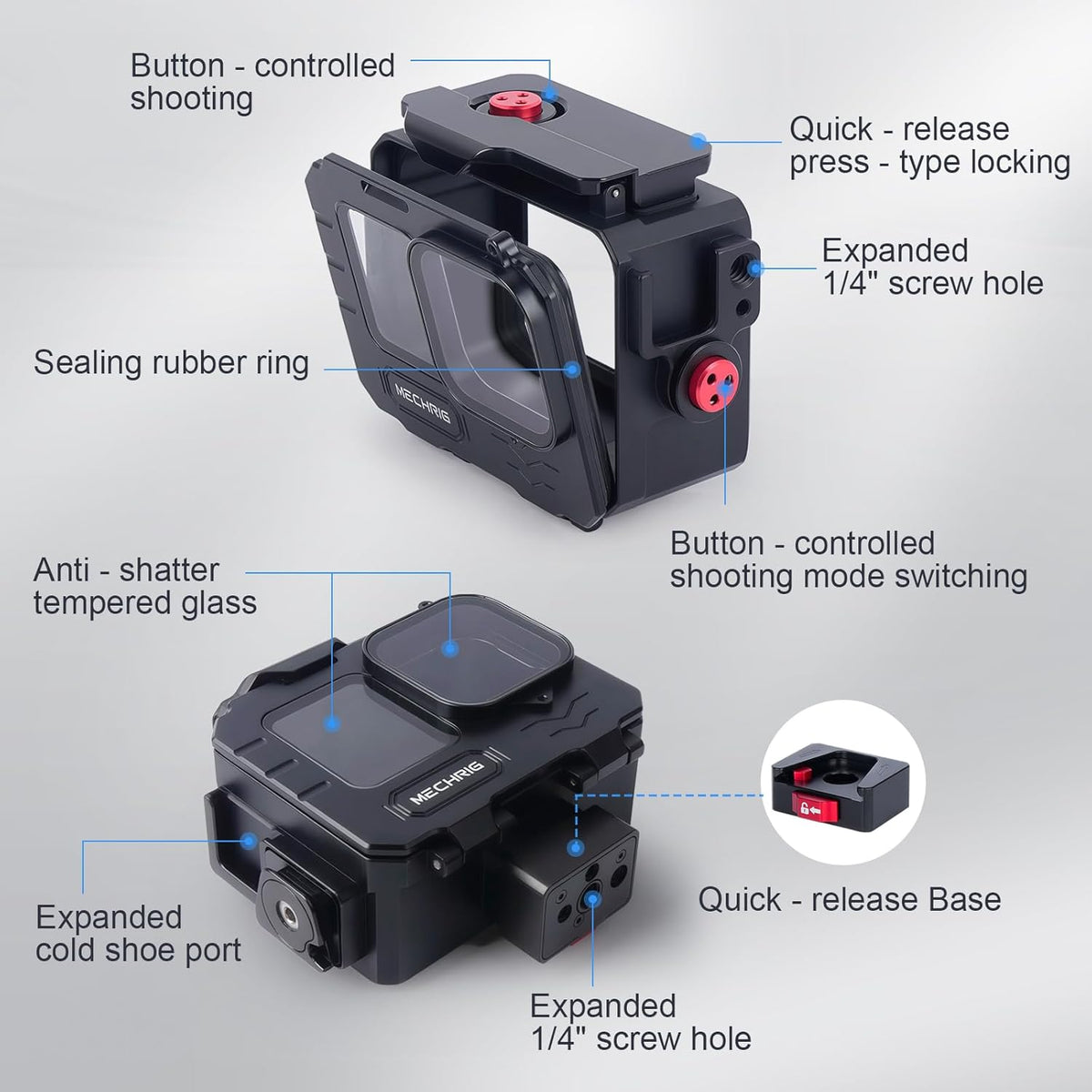 Aluminum Waterproof Case for GoPro HERO13 Black HERO12 HERO11 HERO10 HERO9 Action Camera 80M Deep Waterproof Horizontal and Vertical Shooting Switch (Quick Release-63075)