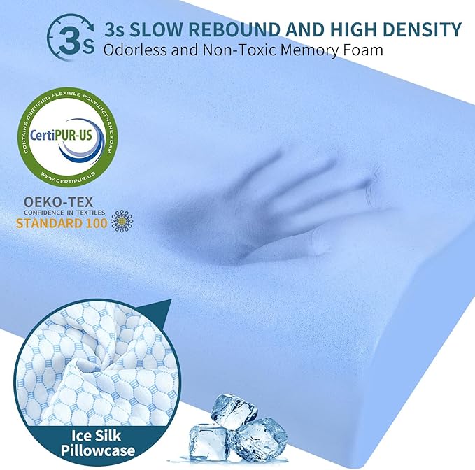 Cervical Neck Pillow for Pain Relief, Contour Memory Foam Pillows for Sleeping, Odorless Ergonomic Pillow Adjustable Orthopedic Cooling Pillow Bed Pillow Neck Support for Side Back Stomach Sleepers