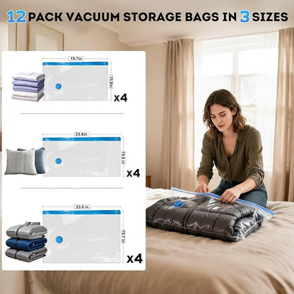 Mapambo Vacuum Seal Bags for Clothing Travel with Electric Pump, 12 Pack Vacuum Bags in 3 Combo sizes, Space Saver Vacuum Storage Bags, Reducing Luggage Volume by up to 80% (12 Combo Travel Size)