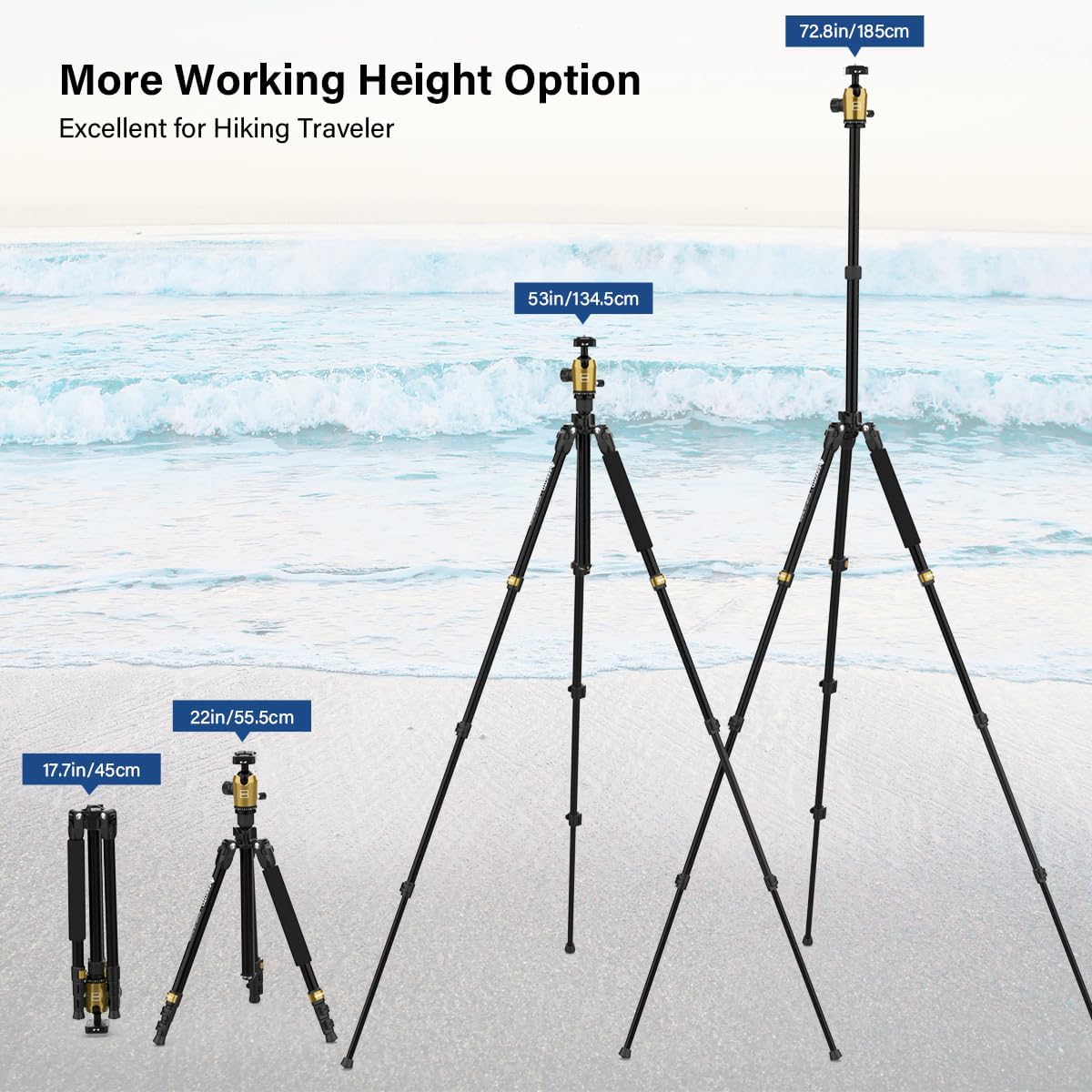 Geekoto 73-Inch Camera Tripod - Lightweight DSLR Tripod with 360° Ball Head & Quick Release Plate, Supports Up to 33.07 lbs, Portable for Travel & Outdoor Photography