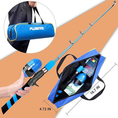 PLUSINNO Kids Fishing Pole, Portable Telescopic Fishing Rod and Reel Combo Kit - with Spincast Fishing Reel Tackle Box for Boys, Girls, Youth