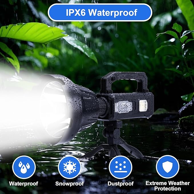 Rechargeable Spotlight Flashlight, Peascat 3, 000L Lumens LED Handheld Spot