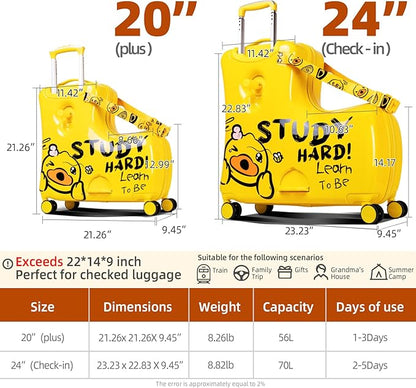 Kids' Lightweight Ride on Luggage with Spinner Wheels & Foldabe Design (Yellow Study, 20"+ Aged 1-3 Toddler),Children Holiday Birthday Gift