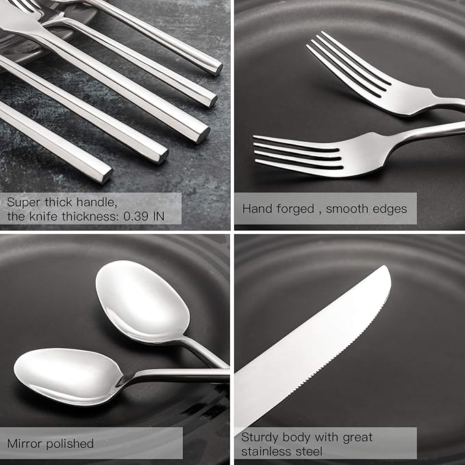 Silverware Set Flatware Set 40 Pieces Stainless Steel Cutlery Set Hexagonal Pattern Mirror Finished Home Daily Use Housewarming Wedding Gift Service for 8