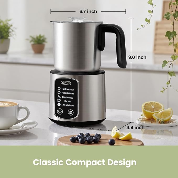Gevi Hot Chocolate Maker with 5 in 1 Milk Frother and Steamer, Professional Milk Steamer, 17 oz/3.5 oz, Stainless Steel, Hot and Cold Milk Frother for Latte, Macchiato, Cappuccino and Hot Chocolate