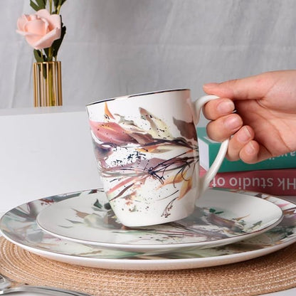 Pink & Gold Plates and Bowls Sets Dishes Set for 4, Ceramic Plates and Bowls Set, Service for 4, Bone China Dinnerware Set Salad Dessert Plates, and Cereal Bowls Set, Microwave safe by KOKEN