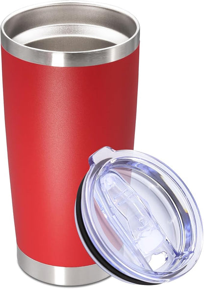 20oz Tumbler Stainless Steel Tumbler Cup with Lid Vacuum Insulated Double Wall Travel Mug, Durable Powder Coated Travel Coffee Tumbler Mug for Hot & Cold Drinks, Red,1 Pack