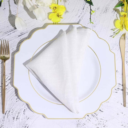 White Hard Plastic Dinner Plates, 50 Pack 11" Disposable Round Baroque Plates