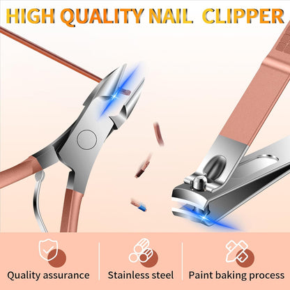 Manicure Set 16Pcs Professional Stainless Steel Pedicure Kit Mens Grooming Kit Fingernail & Toenail Clippers Set Manicure Kit with Luxurious Travel Bag, Sharp Nail Scissors and Clipper (Pink)