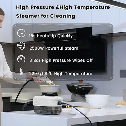 2500W Handheld Steam Cleaner,Portable Car Steamer For Auto Detailing,High-Temperature and Pressure Steam Cleaner For Home, Steam Cleaning Machine for Furniture,Kitchen,Grout,Floor,Tile (6-White)