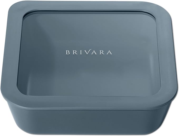 Ceramic Coated Glass Food Storage Container | No PTFE, PFOA, PFAS, and BPA | Reusable Non Toxic Meal Prep Container with Glass Lid | Easy To Store | 5 Cup Square [Dusk]