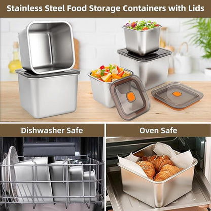 2 PCS Stainless Steel Food Storage Containers(27oz) with Lids Leak Proof & Airtight | Square Stainless steel freezer Containers,For Meal Prep,Fruit,Snack,Freezer