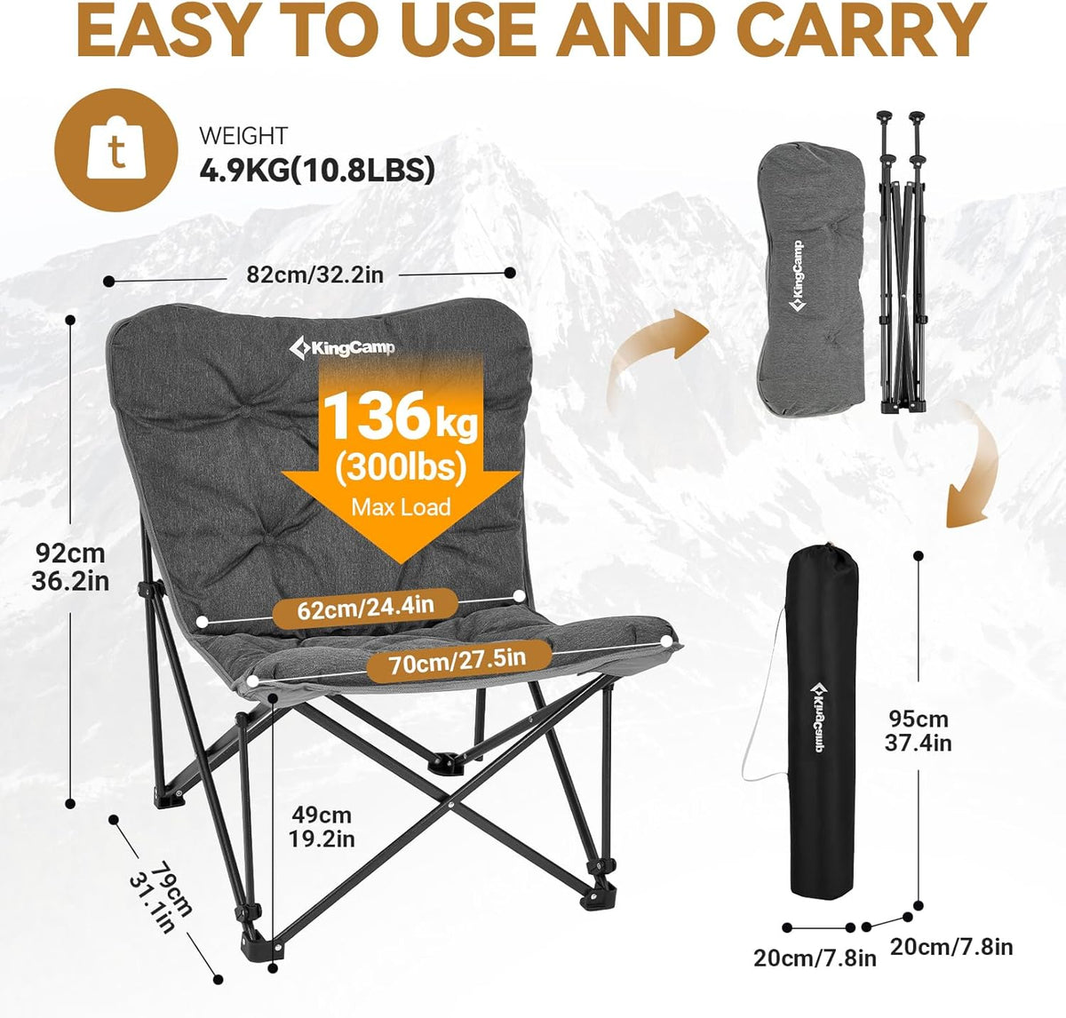 KingCamp Butterfly Chair Oversized XL Saucer Chair for Adults Padded Folding Comfy Camping Chairs for Teens Kids 300lbs Heavy Duty with High Back for Bedroom Living Room Dorm Rooms Outdoor Patio Lawn