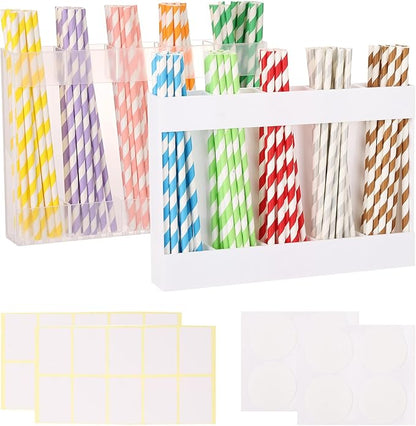 2 Pcs Straw Holder for Cabinet Door, 9.5 Inch Acrylic Straw Organizer with 8 Pcs Adhesive Stickers and 20 Pcs Labels, Reusable Kitchen Utensil Storage