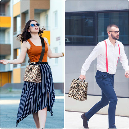 Insulated Foldable Lunch Bag- Lightweight Portable with Adjustable Shoulder Strap Lunch Box for Men, Women, Office, Work, Picnic, Hiking and Beach (Leopard(Soft Fabric))