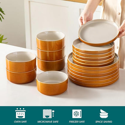 vancasso ONION Ceramic Plates and Bowls Sets, 18 Pieces Grey Dinnerware Sets