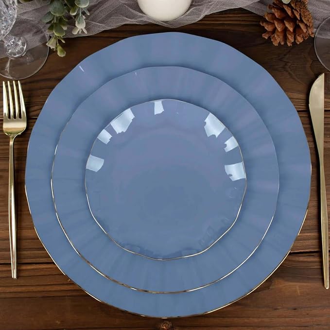 Efavormart 10 Pack | Dusty Blue 6" Round Plastic Dessert Salad Plates,