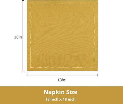 PurpleEssences Set of 12 Hemstitch Cloth Dinner Napkins 100% Cotton - Soft Durable Washable - Ideal for Wedding Christmas Holiday Winter - Perfect Everyday Use Table Linen 18x18 - Golden Yellow