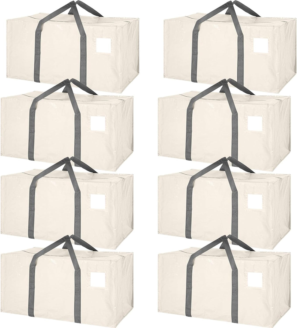 8 Pack Extra Large Moving Bags Heavy Duty Packing Bags with Extra Long Handles and Zippers Storage Totes for College Students Room Dorm Essentials Packing Supplies(Beige)