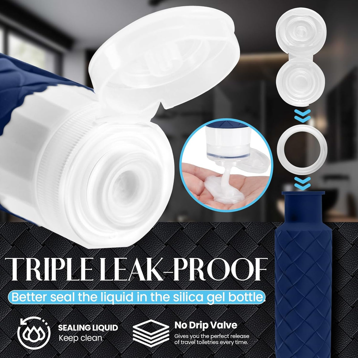 Travel Bottles for Toiletries, TSA Approved Silicone Travel Size Containers for Toiletries, BPA Free Leak Proof Refillable Essentials Accessories, Shampoo and Conditioner Bottles (Navy Blue)