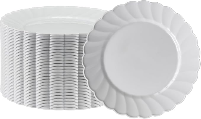 Premium Hard Plastic Round White Plates – 50 x 6” -Washable & Reusable