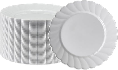 Premium Hard Plastic Round White Plates – 50 x 6” -Washable & Reusable