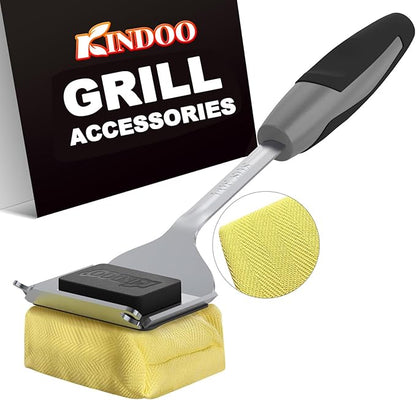 Grill Brush Bristle Free for Outdoor Grill, Steam Grill Cleaning Brush Replaceable BBQ Cleaner Brush Head,Extended Handle, Safe Grill Brush with Scraper for Cast Iron Stainless-Steel Grates,Black