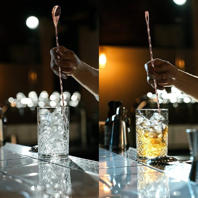 Bar Spoon Cocktail Mixing Stirrer, 12” Long Handle, Rose Gold | 18/8 Stainless