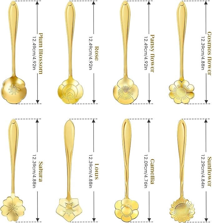 8-Piece Golden Flower Tea Spoon Set | Stainless steel gold spoons;